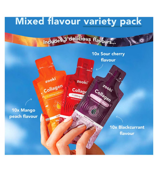 Zooki Super Strength Marine Collagen 11,000mg, Variety Pack - 14x18.5ml Liquid Sachets