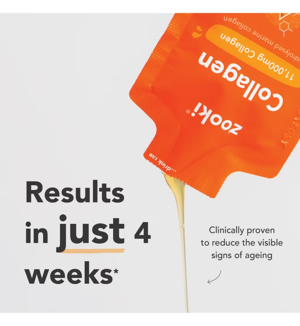 Zooki Super Strength Marine Collagen 11,000mg, Mango Peach Flavour - 14x18.5ml Liquid Sachets