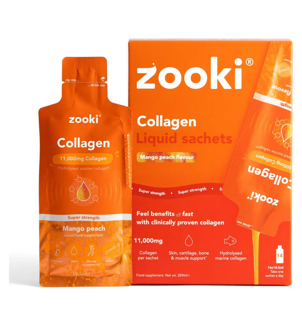 Zooki Super Strength Marine Collagen 11,000mg, Mango Peach Flavour - 14x18.5ml Liquid Sachets