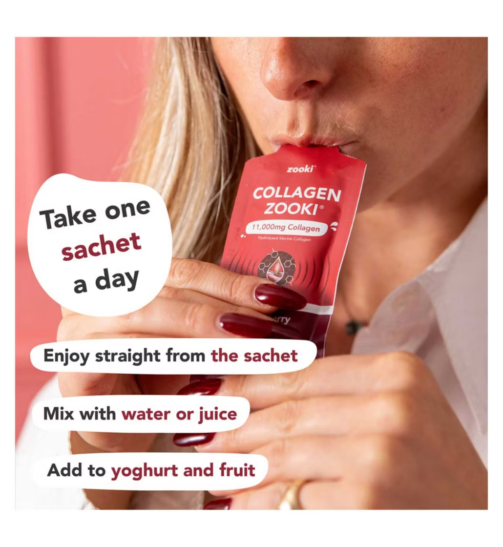 Zooki Super Strength Marine Collagen 11,000mg, Sour Cherry Flavour - 30x18.5ml Liquid Sachets