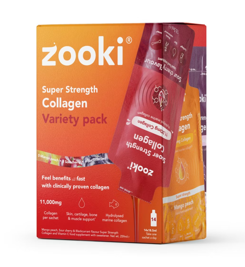 Zooki Super Strength Marine Collagen 11,000mg, Variety Pack - 14x18.5ml Liquid Sachets