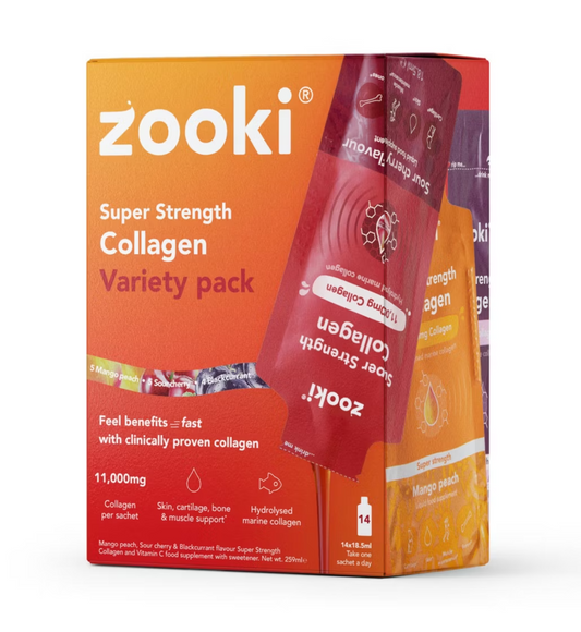 Zooki Super Strength Marine Collagen 11,000mg, Variety Pack - 14x18.5ml Liquid Sachets