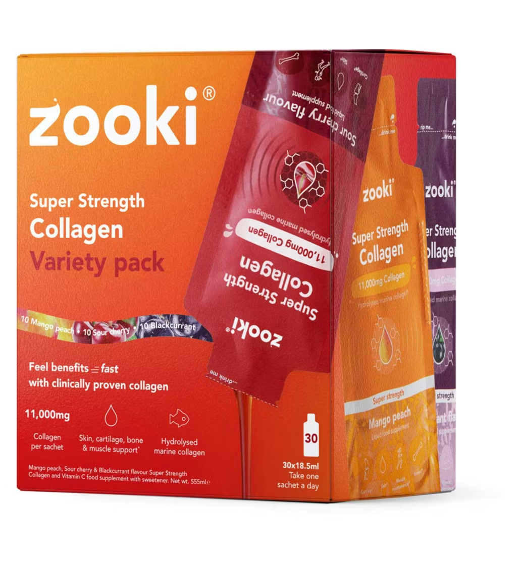 Zooki Super Strength Marine Collagen 11,000mg, Variety Pack - 30x18.5ml Liquid Sachets