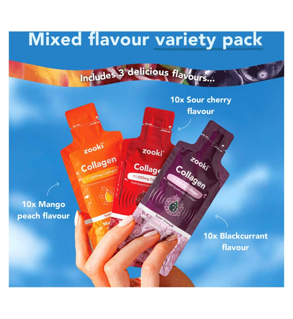 Zooki Super Strength Marine Collagen 11,000mg, Variety Pack - 14x18.5ml Liquid Sachets